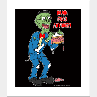 Nerd Zombie Eating Brain Sandwich Posters and Art